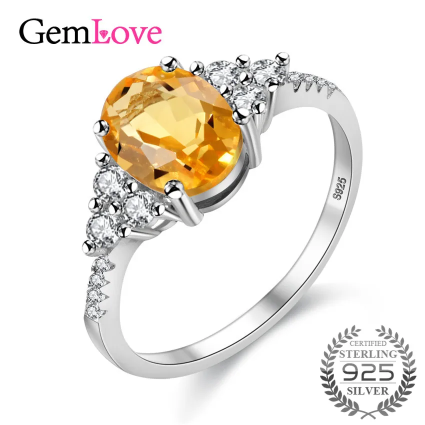 Gemlove 1.2ct цитрин серебряное кольцо кольца для девочек камни натуральные серебро 925