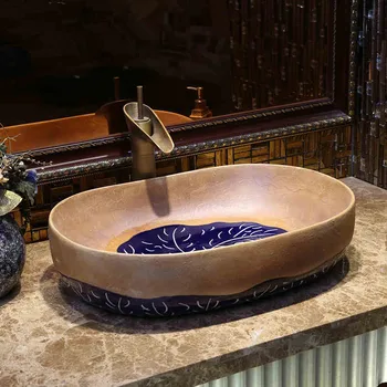 

Oval Free shipping bathroom Ceramic counter top sinks Round hand painting art basin ceramic sink basin for bathroom