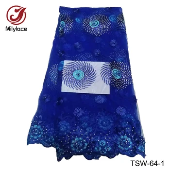 

Beautiful pattern embroidery African lace fabric with rhinestone french beaded tulle net lace fabric for fairy lady dress TSW-64