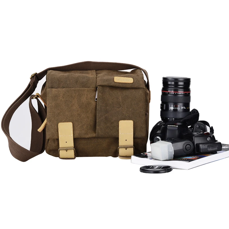 Waterproof Canvas DSLR Camera Bag Vintage Messenger Shoulder Bags