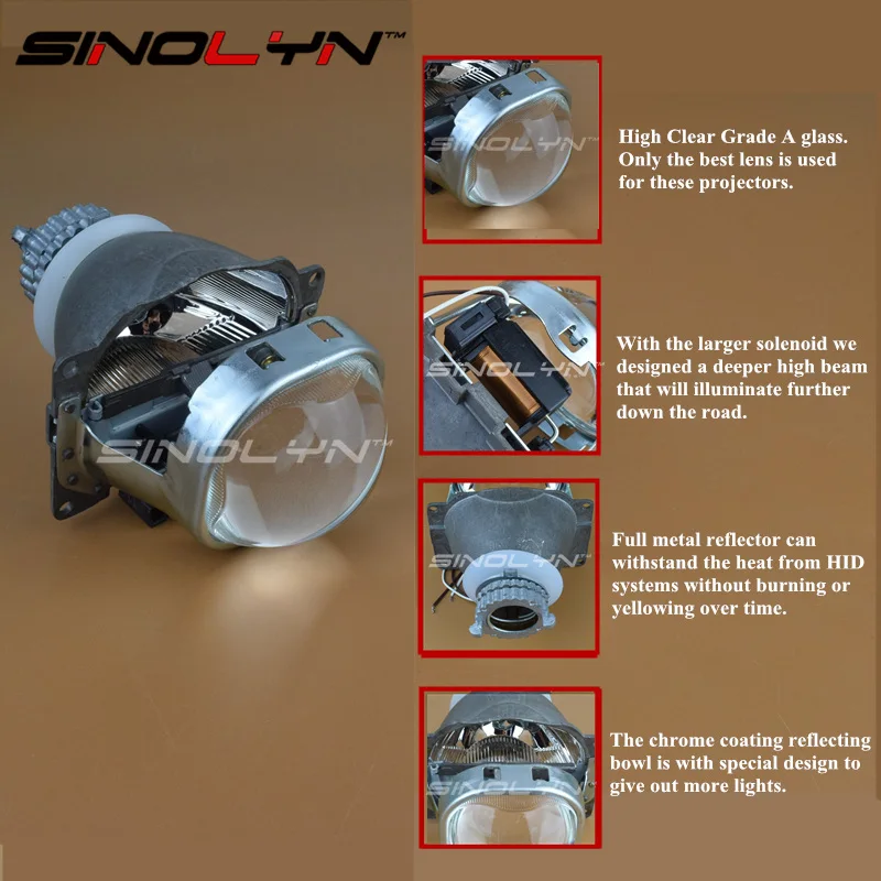 Sinolyn линзы для фар Биксеноновые линзы 3,0 D2S HID проектор полный комплект квадратный Q5 металлические автомобильные фары аксессуары стиль настройки