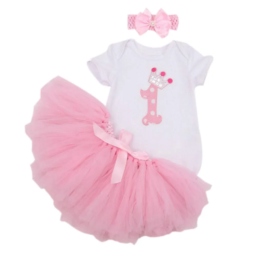 3PCs per Set Baby Girls' Pink First Crown Birthday Tutu Set Infant