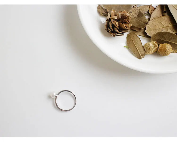 S925 стерлингового серебра моды простой один натуральный пресноводный жемчуг открытие кольцо