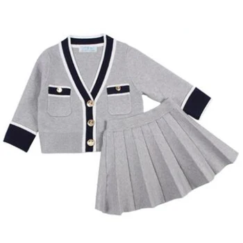 

Fashion Baby Girls Knitted Suit Children Clothing Set 2pcs Cardigan Sweater+Suspender Pleated Skirt Princess Girls Outfit