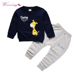 Осенне-зимняя одежда для малышей; комплекты с героями мультфильмов для мальчиков; повседневная одежда из двух предметов с принтом жирафа;