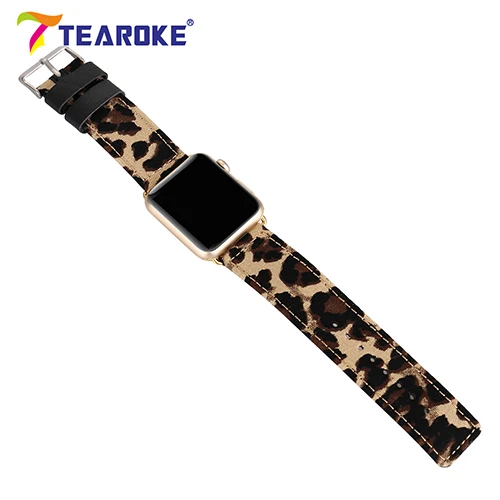 Tearoke Прохладный Leopard живопись нейлон кожаный ремешок для Apple Watch 38 мм 42 мм стильный Для женщин Для мужчин замена ремешок для iwatch - Цвет ремешка: Brown