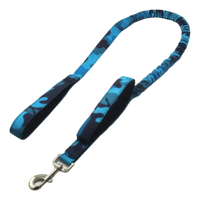 Camouflage elastic buffer Dog leash 2 Handles Long Short pet Lead soft