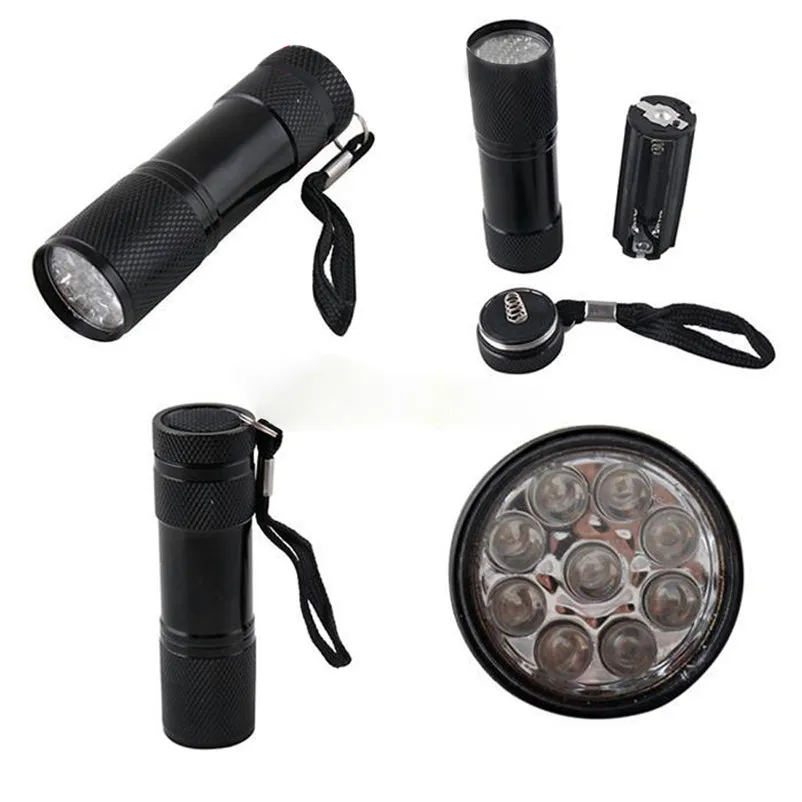 UV 9LED Flashlight Mini Aluminum UV ULTRA VIOLET 9 LED Flashlight Blacklight Torch Light Lamp fahrrad licht #4S03 (1)