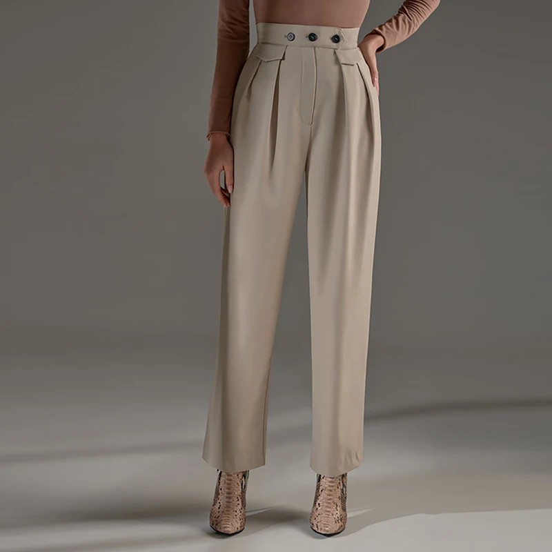 

Elegant High Waist Harem Pants Women 2019 Spring Fashion Khaki Button Pockets Office Lady Pants Slim Harajuku Pencil Pants Femme