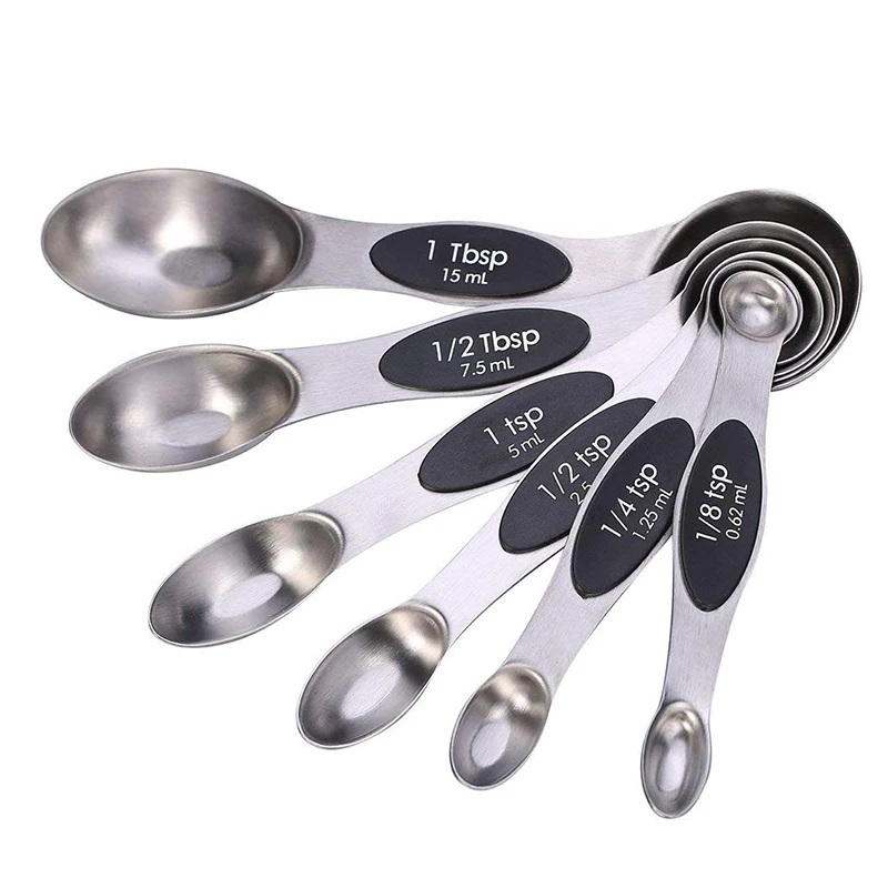 

6 Pcs Magnet Stainless Steel Measuring Spoon Set Kitchen Measuring Scoop Accessories Coffee Flour Kitchen Small Tools Silver