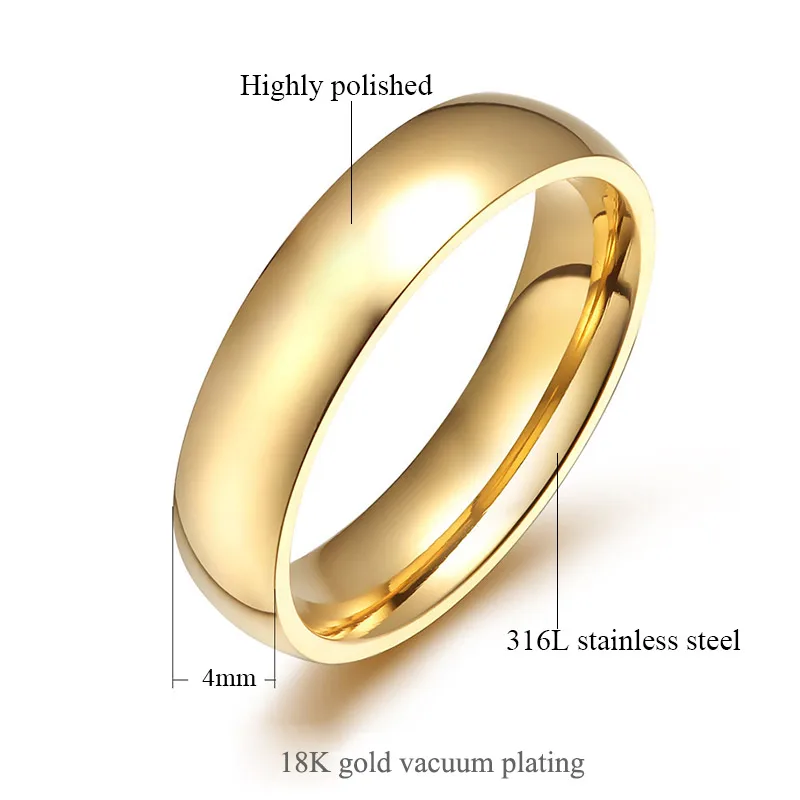 Качественная Золотая 4 мм ширина вакуумная Кофеварка обручальное кольцо для женщин и мужчин