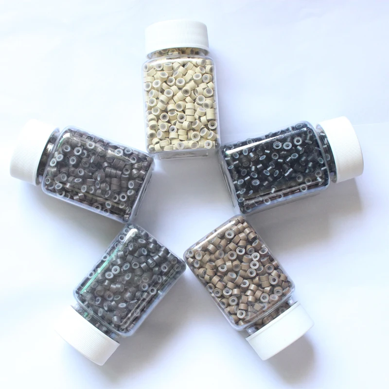 1000pcs/lots Black 5.0mm Aluminium Micro Ring Silicone lined Links Beads tube for Feather Human Hair Extension Tools Accessories