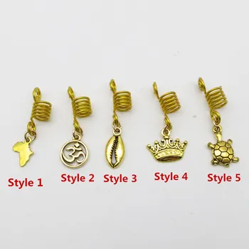 

5Pcs/pack Gold spiral wire wrapped small charms hair braid dread dreadlock beads clips cuffs jewelry rings accessories
