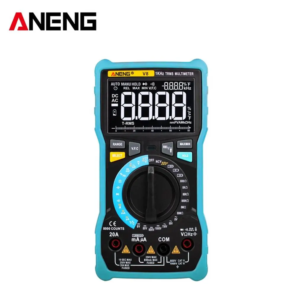 ANENG V7 NCV цифровой мультиметр AC/DC Вольтметр Амперметр истинный RMS диод температура ом тестер сопротивления удержания данных Авто Диапазон