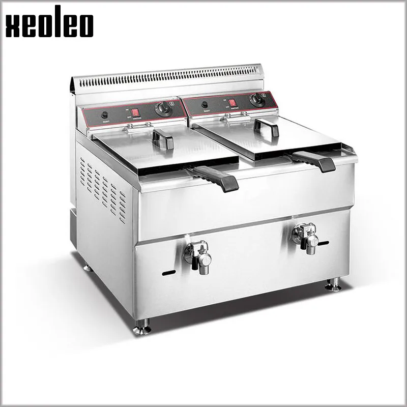 

XEOLEO 18L+18L French fries machine Commercial Gas Fryer Double tanks Stainless steel Chicken Frying stove Fry pan LPG Fryer