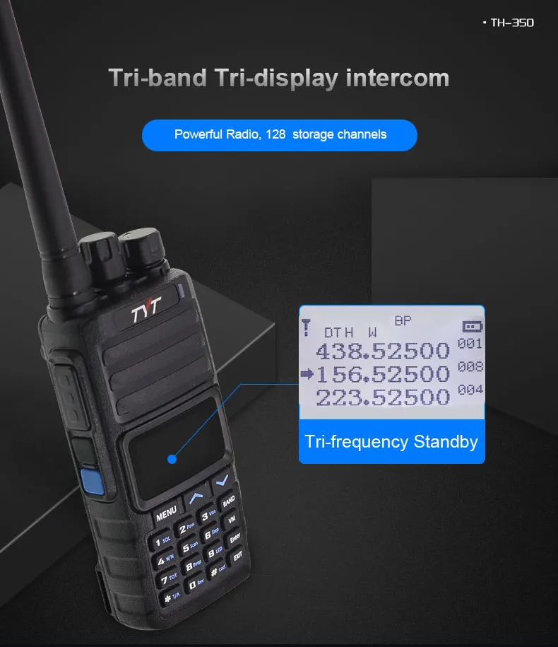 TYT TH-350 Tri-бренд tri-ожидания иди и болтай Walkie Talkie VHF UHF 136-174 220-260 МГц 400-480 10 км дальность handheldtwo-передающая радиоустановка