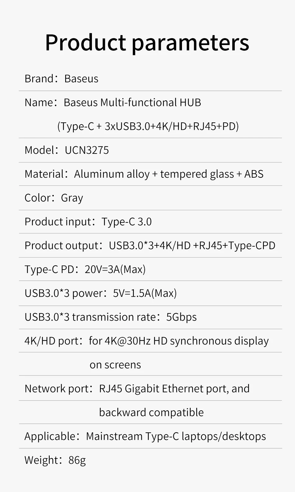 Baseus USB Type C HUB to HDMI RJ45 Multi USB 3.0 Power Adapter For MacBook Pro Air iWatch Dock 3 Port USB-C USB HUB Splitter Hub