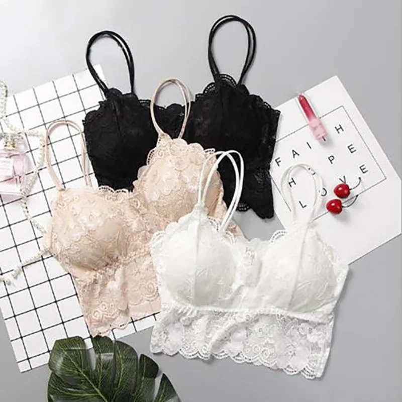 

Summer Women Lace Solid Color Tanks Crop Tops Sexy Lace Floral Bralette Tube Tops Bandeau Camisole Girl Vest Underwear 2019