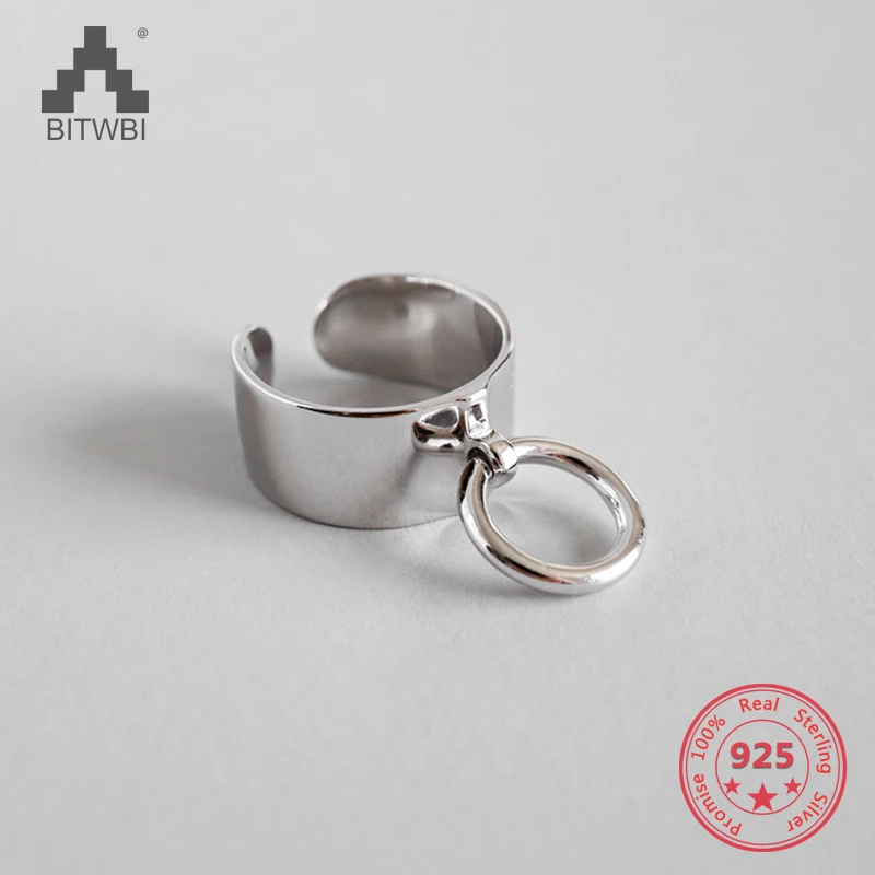 

925 Sterling Silver Rings for Women Big Smooth Face Finger Opening Ring Silver 925 Jewelry Cool Punk