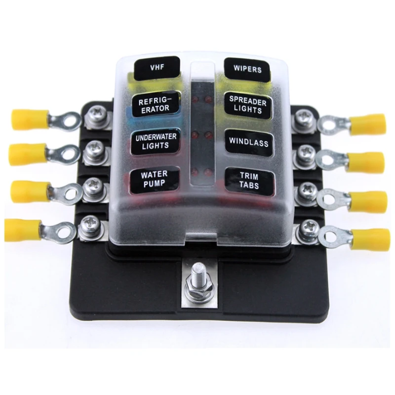 

6/8/10/12 way fuse box Holder 12V/24V with LED Warning Light Kit for Car Boat Marine Trike