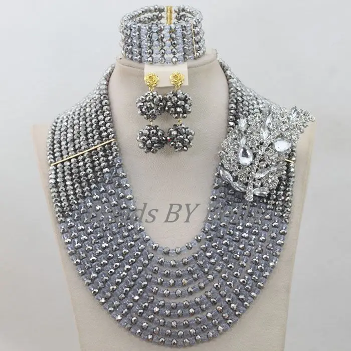 10 Layers Nigerian Traditional Beads African Costume Wedding Jewelry 10 Layers Nigerian Traditional Beads African Costume Wedding Jewelry Set Silver Crystal Necklace Free Shipping Abf685 In Sets From