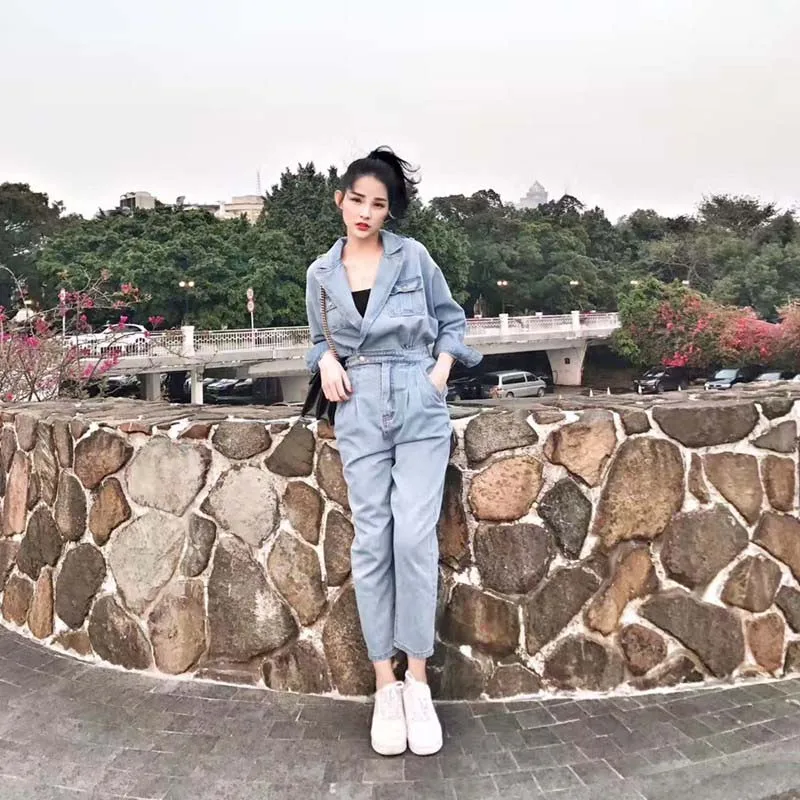 

New Spring Fashion Women Casual Sexy Denim Jumpsuit Women Romper Long Sleeve autumn Jeans Jumpsuit Female Streetwear Overalls