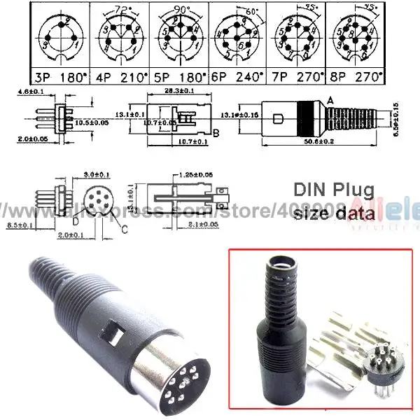 

20pcs 6pin DIN Male Plug Cables Soldering Iron DYI Connector with Plastic Handle