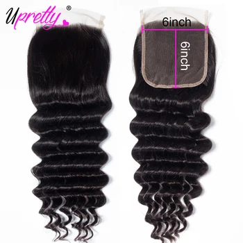 

Upretty Hair 6x6 Closure Pre Plucked Brazilian Loose Deep Wave Swiss Lace Closure Natural Black 10-20" Remy Human Hair Closure