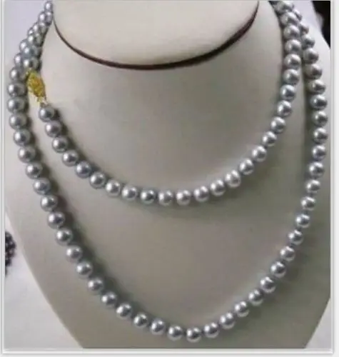 

35" HUGE AAA 9-10MM ROUND SOUTH SEA GENUINE GRAY PEARL NECKLACE 925silver Gold Clasp