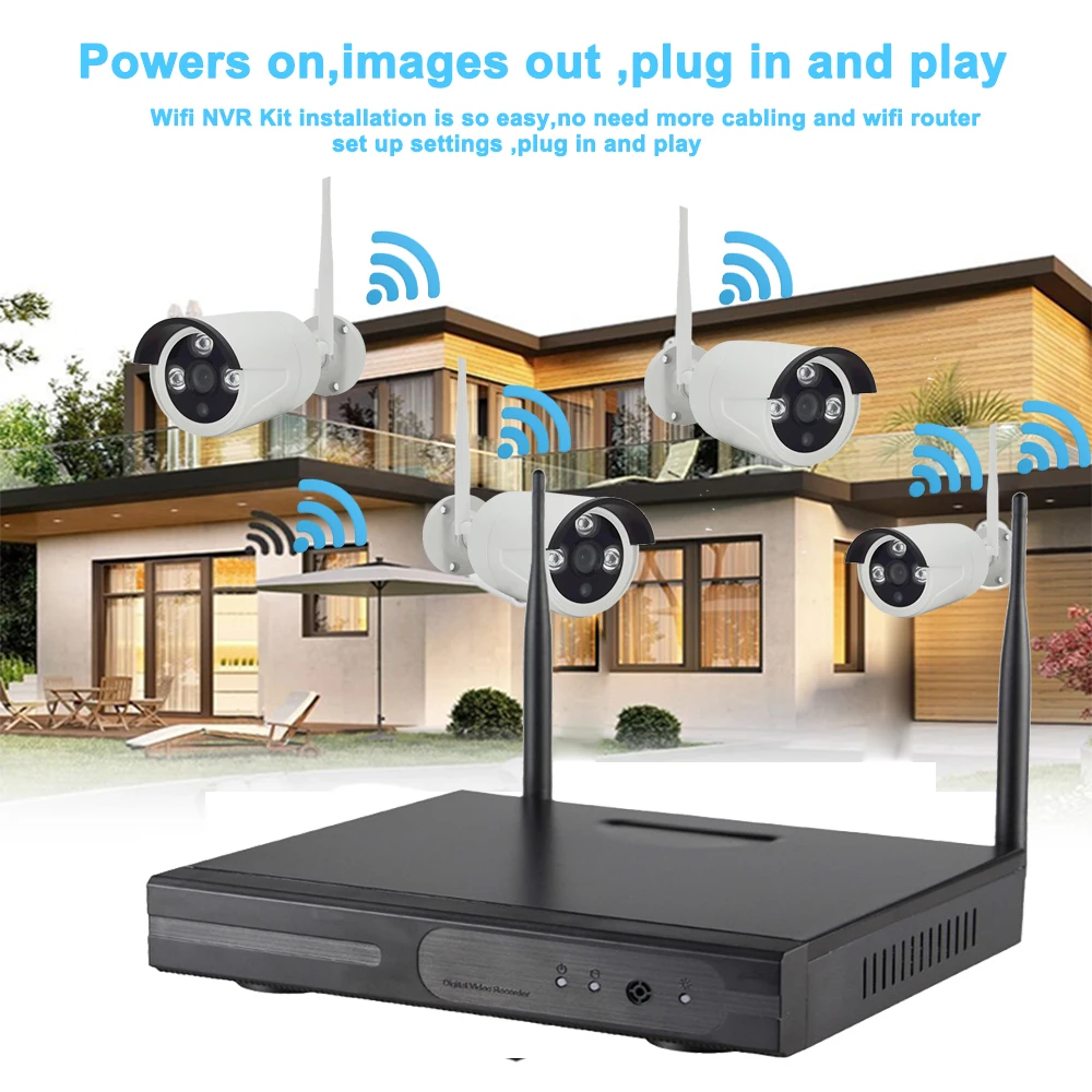  Sistema de cámara de seguridad CCTV 4 Uds 1080P 4 canales NVR con conjunto de cámara CCTV IP imperm