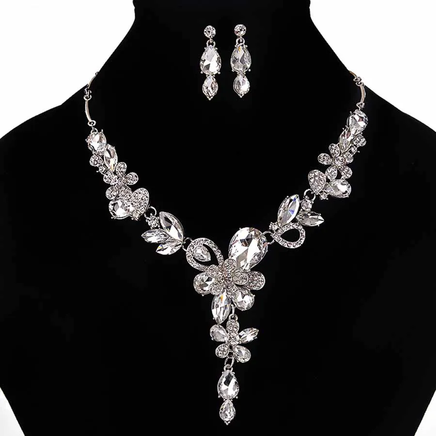 

Big Size Full Cubic Zirconia Flower Jewelry Sets AAA Crystal Necklace Pendant Earrings Wedding Jewelry Dubai Jewelry Sets 2018