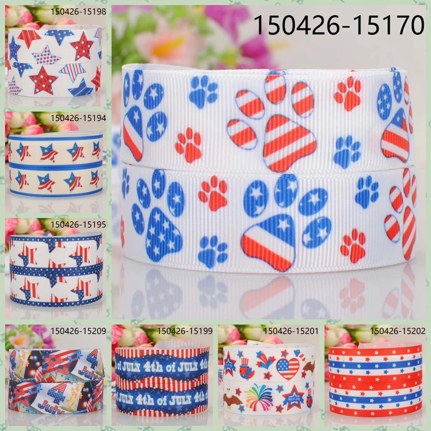 

10yards -different sizes -happy July pattern ribbon printed Grosgrain ribbon