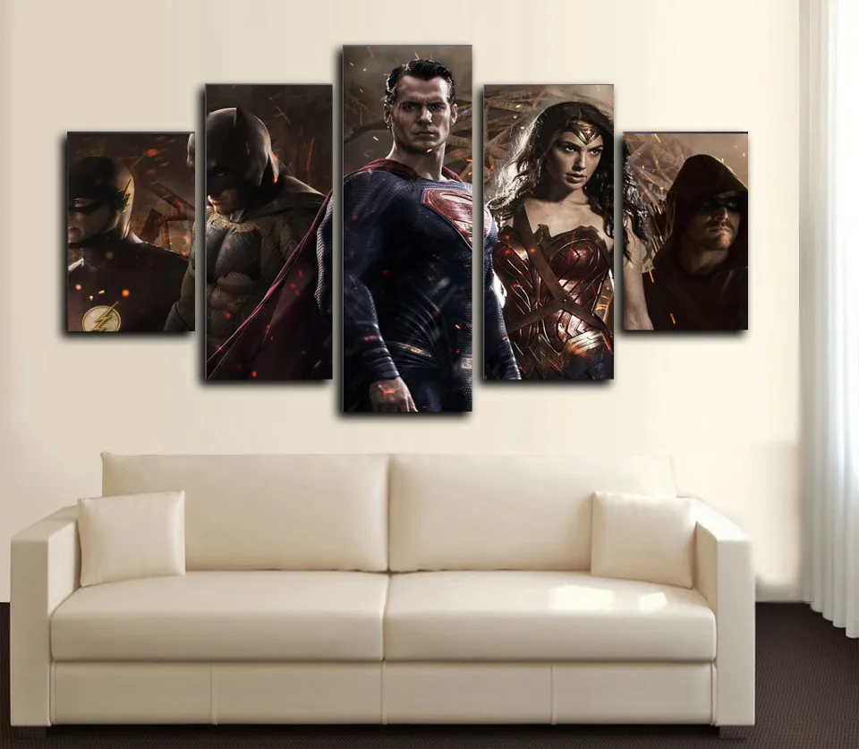 5 panel large HD printed painting Batman vs Superman justice canvas