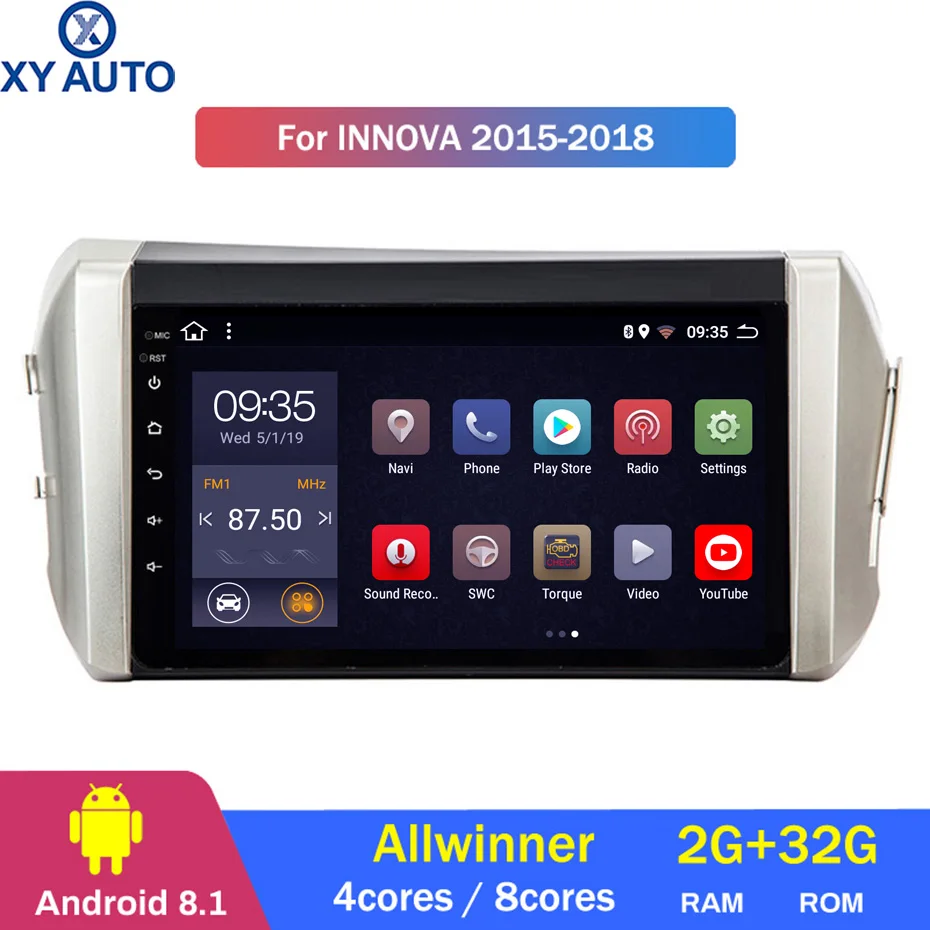 Excellent 9 inch 2.5D IPS HD multi-touch screen Android8.1 2G RAM 32G ROM NAVI with BT USB WIFI SWC for Toyota Innova 2015-2018 RHD 0