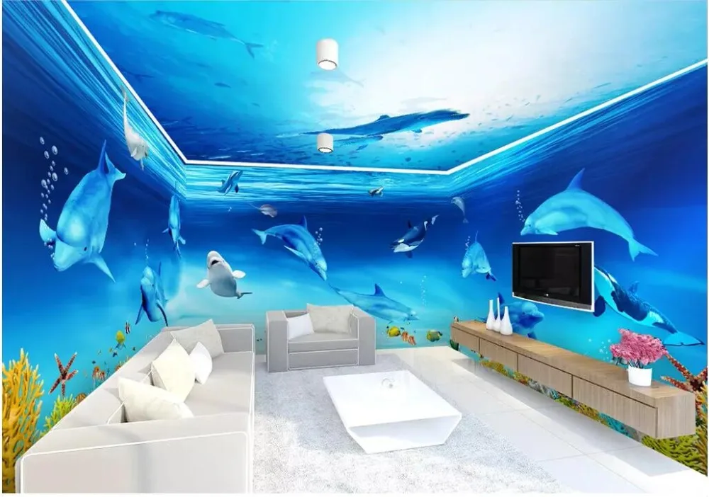 

3D-обои на заказ, фотообои, морской мир, дельфин, тема, фон для всего дома, домашний декор, обои для стен гостиной 3 d