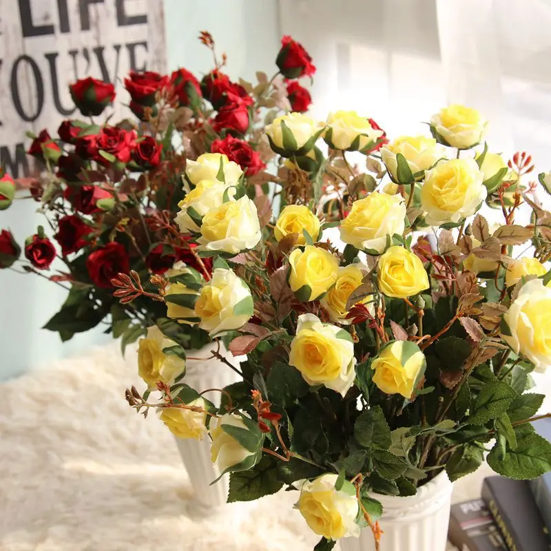 

1 Bouquet 21 Head Artificial Rose Colorful Silk Flower Capable Fake Flowers For Beauty Home Party Wedding Decor