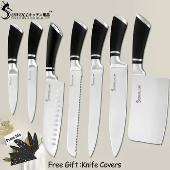 

SOWOLL Kitchen Knives Stainless Steel Knives Paring Utility Santoku Bread Slicing Chef Chopping Knife Cooking Accessory Tools