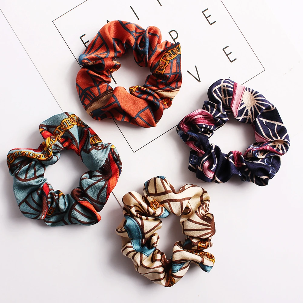 

1PC Vintage Geometric Elastic Hair Bands Printed Scrunchie Women Elastic Hair Bands Hair Rope Striped Leopard Cheap Headwear Hot