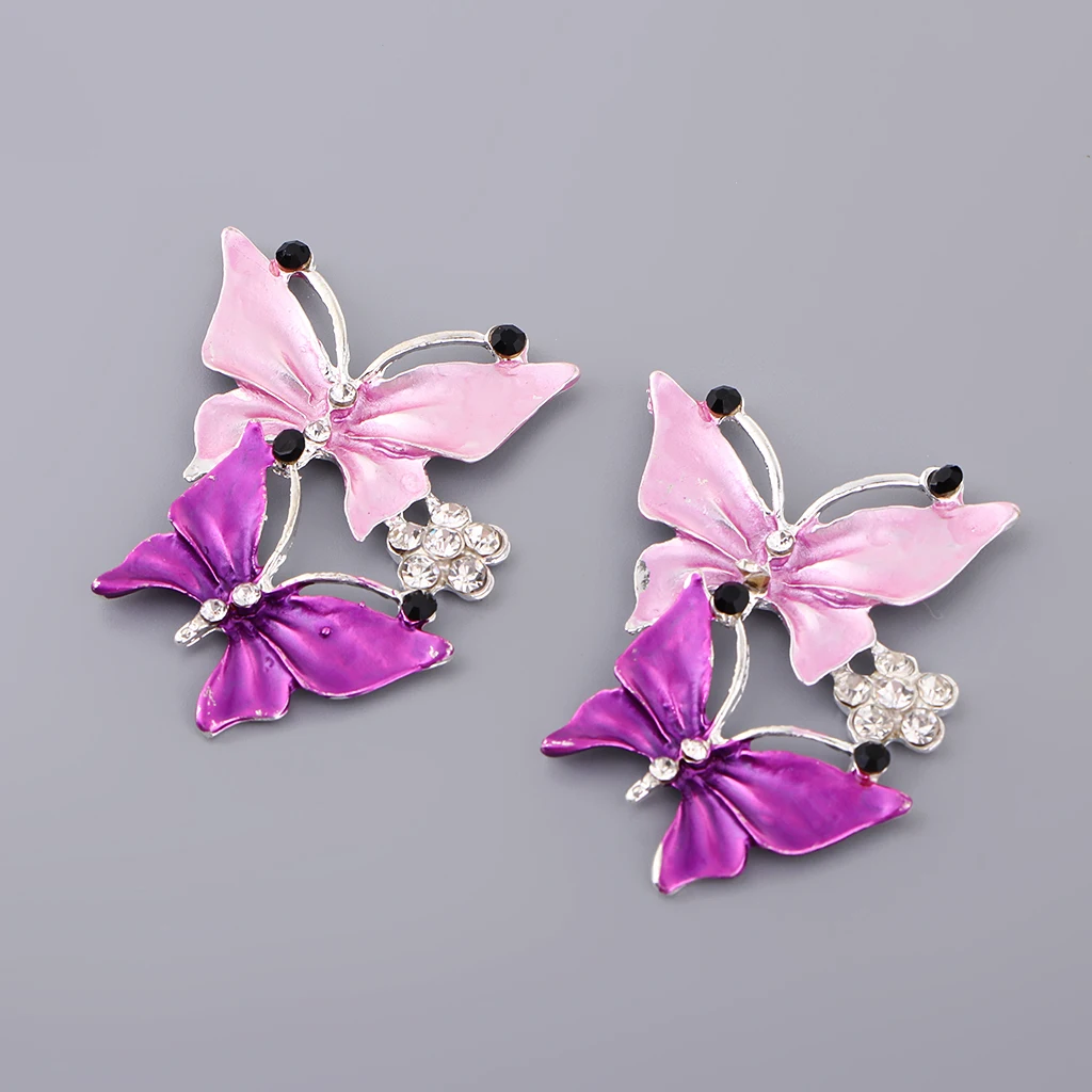 2Pcs Colorful Butterfly Rhinestone Flatbacks Crystal Flat Back Cabochon Buttons Scrapbooking Slime Charm DIY Embellishment Craft