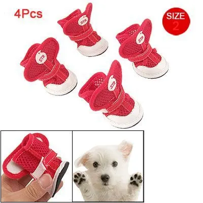 2 Pairs Pet dog shoes Adjustable Fastener Nonslip Rubber Sole Red Air Mesh Shoes for Dog Size | Дом и сад