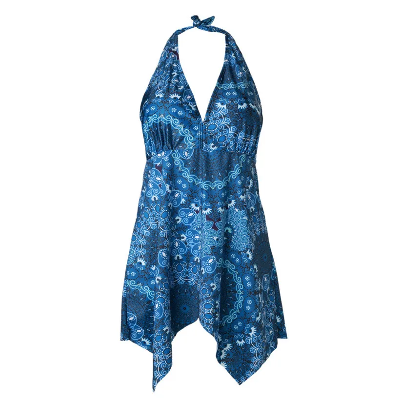 Женский Танкини с цветочным принтом на бретельках, набор размера плюс, женский купальник из двух частей, пуш-ап, мягкий, высокая талия, летний купальник 90529 - Цвет: Blue