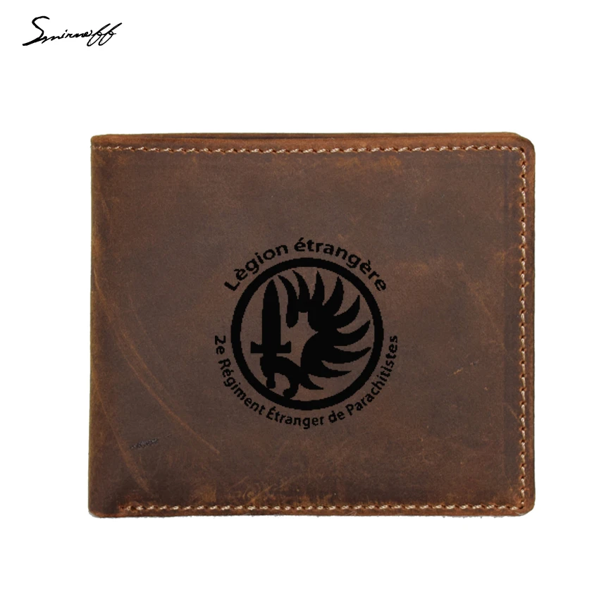 

Engraved French Forces War Army Men's Wallet Genuine Leather FRID Blocking card holders Custom Name Purses Coin pocket Wallets