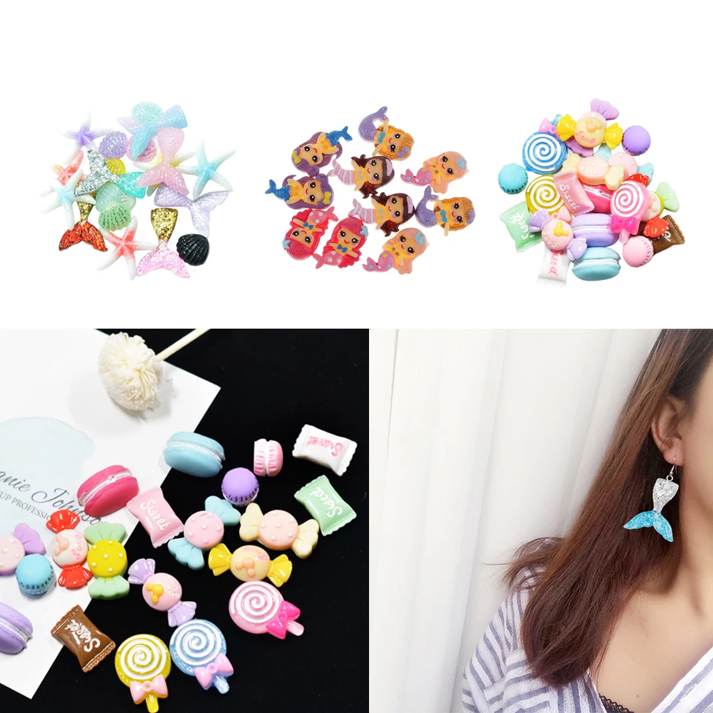 DIY 50Pcs Colorful Kawaii Resin Mermaid Flatback Embellishment Cabochons Children Scrapbooking Crafts
