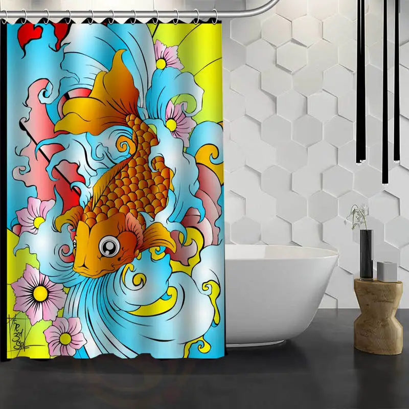 New Fish Custom Shower Curtain Waterproof Fabric Bath Curtain for