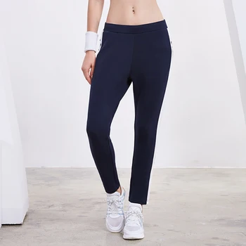 

BINAND Reflective Striped Print Patchwork Sport Trouser Women Loose Double-side Cotton Pocket Drawstring Bodybuild Sportpants
