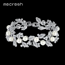 Свадебные браслеты Mecresh с искусственным жемчугом для женщин, серебряные браслеты дружбы и браслеты с кристаллами, свадебные ювелирные изделия SL089
