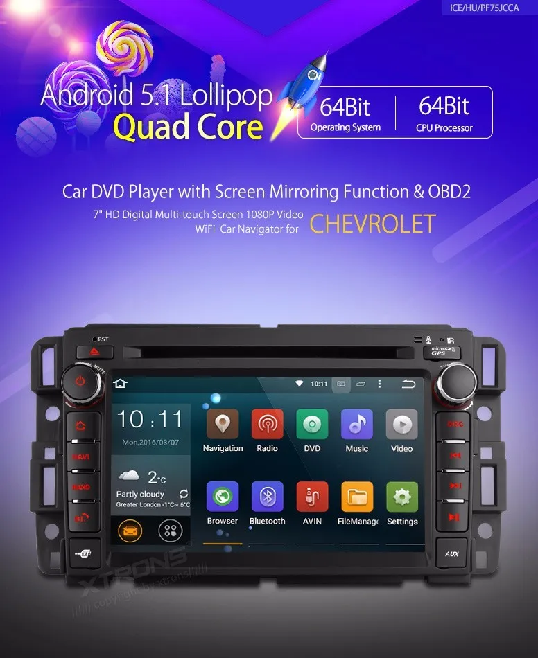 Sale 7" Quad Core 64 Bit Android 5.1 OS Special Car DVD for Chevrolet Avalanche 2009-2011 & Express Van 2008-2011 & Impala 2008-2012 0