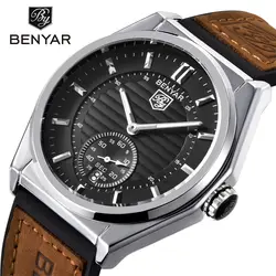 Элитный бренд кварцевые часы BENNYAR Новая мода Бизнес для мужчин смотреть ремень водостойкие спортивные мужские часы