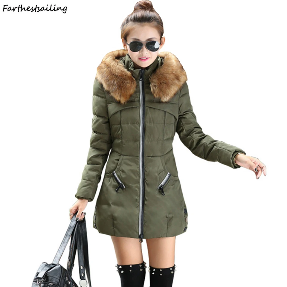 

2018 Women Coat Autumn Winter Hooded Fur Collar Women Basic Jacket Female Cotton Casual Padded Plus Size 6XL 7XL Casaco Feminino