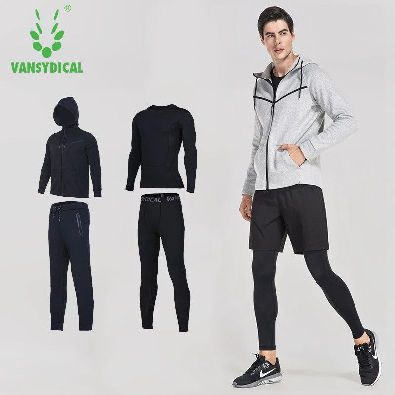 Trajes deportivos VANSYDICAL para hombre, ropa deportiva gimnasio, ropa deportiva de para correr, trajes de compresión para hombre 4 uds, chándales de entrenamiento para correr|running suit|men suitsuit running -